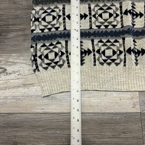 Vintage 90s St John's Bay Gray Blue Mens XL Geometric Chunky‎ Patterned Sweater - Picture 4 of 8